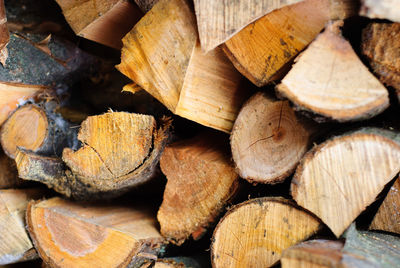 Full frame shot of logs in forest