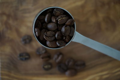 High angle view of coffee beans on table