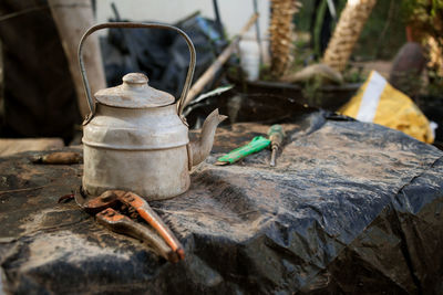 Old aluminum teapot