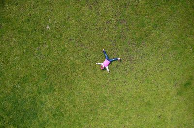 High angle view of girl on field