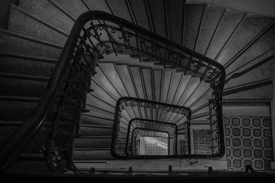 High angle view of spiral staircase in building