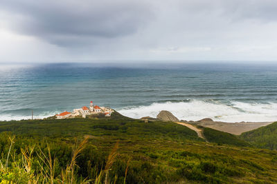 Sea view on a bad weather day on the heights of figueira da foz, coimbra, portugal