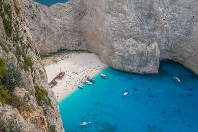 High angle view of rock formation in sea