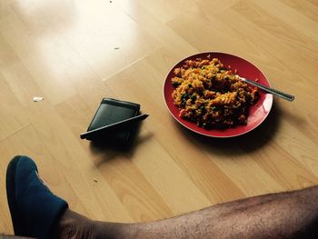 High angle view of food on table