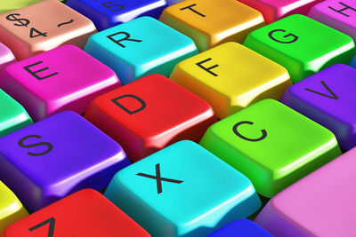 Close-up of multi colored computer keyboard