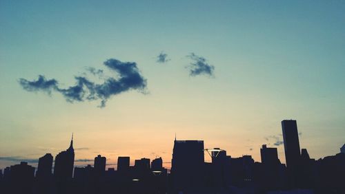 Silhouette cityscape at sunset