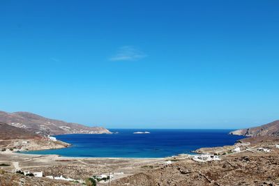 Scenic view of sea against blue sky