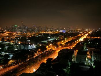 High angle view of city street at night