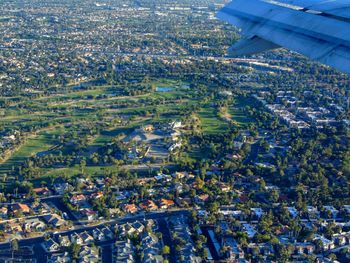 High angle view of buildings in city