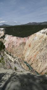 High angle view of land against cloudy sky