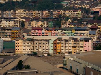 High angle view of buildings in city