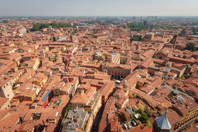 High angle shot of townscape against sky