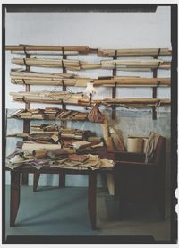 Stack of books on table