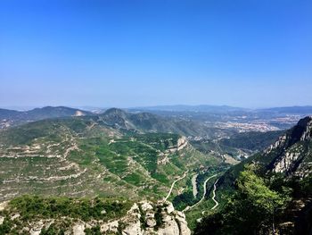 Aerial view of landscape against clear blue sky