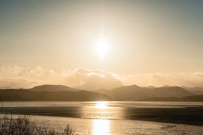 Scenic view of lake against sky during sunset