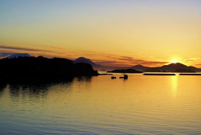 Scenic view of lake against sky during sunset