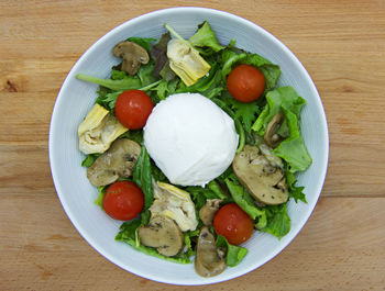 Directly above shot of salad in bowl on table