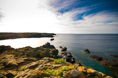 Scenic view of sea against cloudy sky