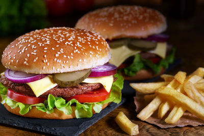 Close-up of burger on plate