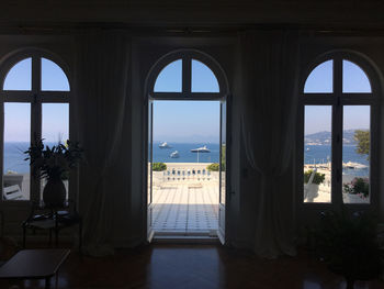 View of city through window