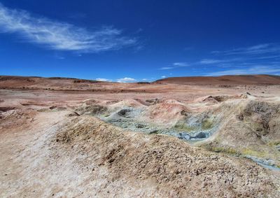 Scenic view of desert against blue sky