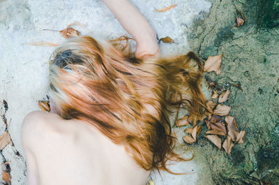 High angle view of woman in water