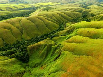 High angle view of green mountains