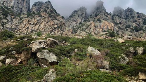 Rock formations on landscape against sky