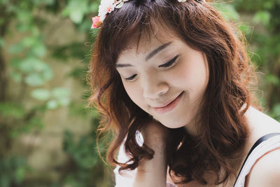 Close-up of beautiful smiling woman