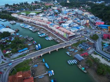 High angle view of bridge over river in city