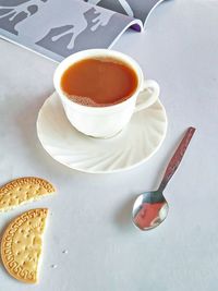 High angle view of coffee on table