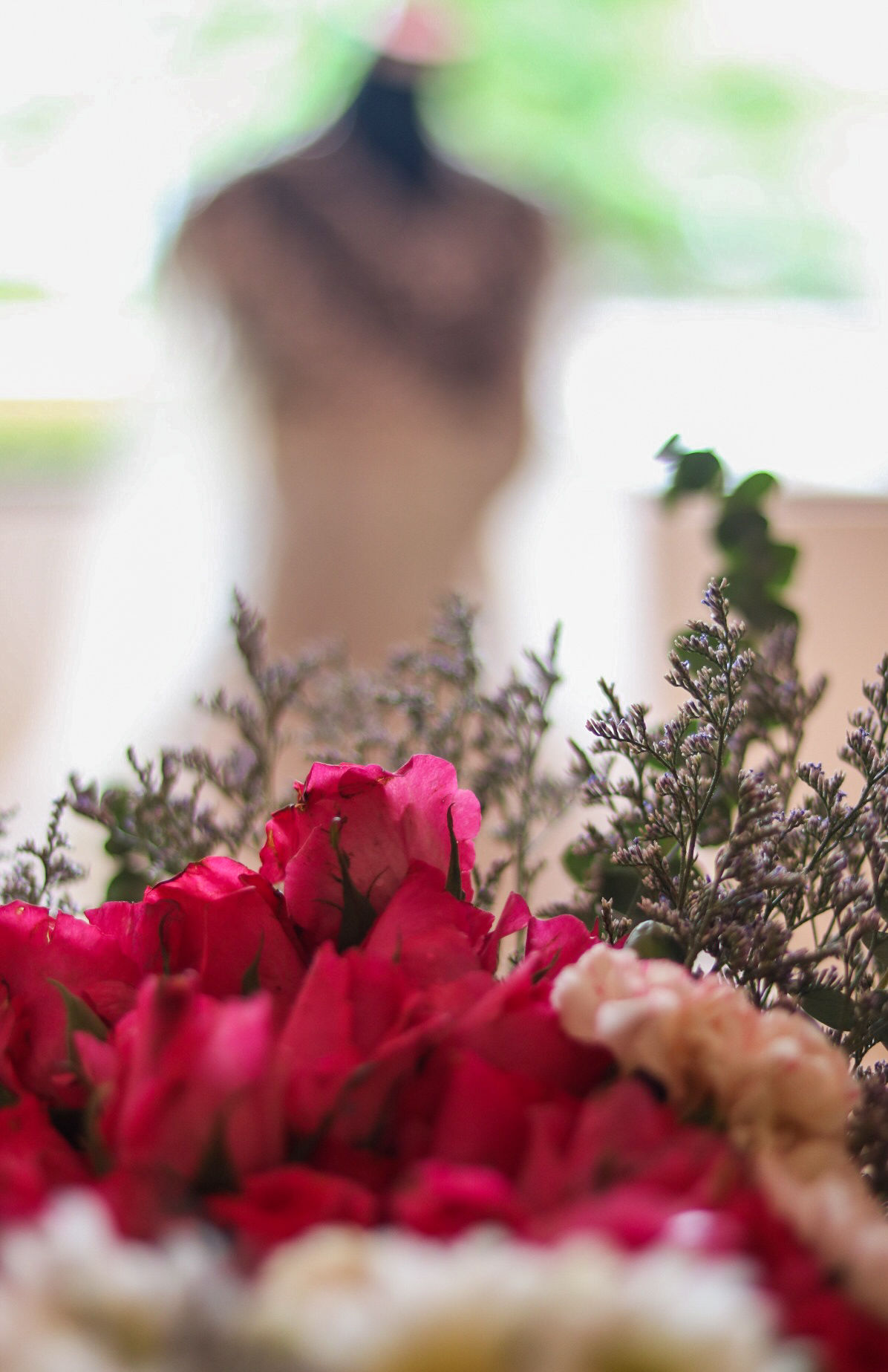 Wedding gown and boquet