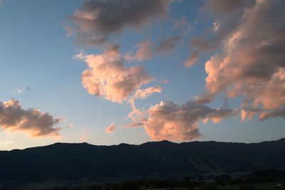 Scenic view of silhouette mountains against sky during sunset