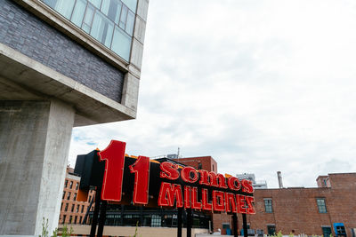 Low angle view of red building against sky