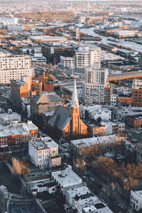 High angle view of buildings in city