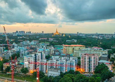 View to the shwedagon pagoda and the cityscape of yangon myanmar burma southeast asia