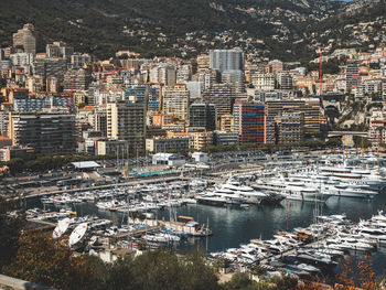 High angle view of buildings in city