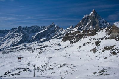 Scenic view of snow covered mountains against sky