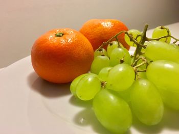 Close-up of oranges in plate on table