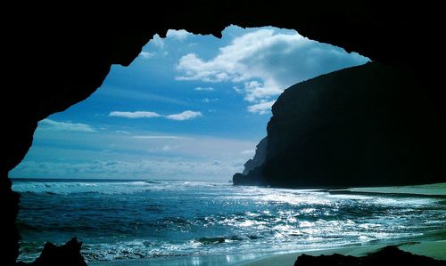 Scenic view of sea against cloudy sky