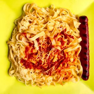 High angle view of meal served in bowl