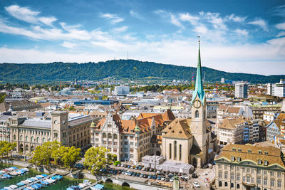 High angle view of townscape against sky