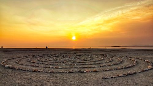 Scenic view of beach against sky during sunset