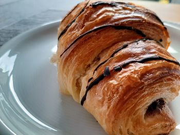 High angle view of bread in plate on table