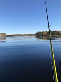 Scenic view of lake against clear blue sky