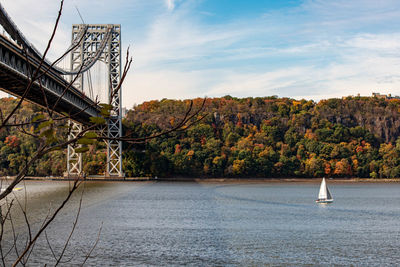 View of bridge over river against sky