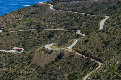 High angle view of winding road on mountain