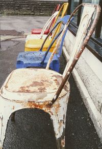 High angle view of abandoned cars on street