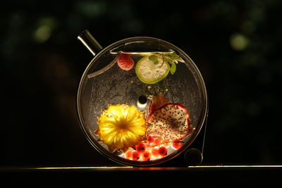 Close-up of fruits in glass