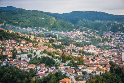 High angle view of townscape against sky